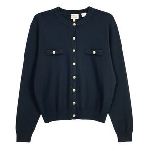 Kerri & Kelsey Vintage Black Cardigan Gold Crest Button Knit Sweater Large